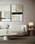 Cargar imagen en el visor de la galería, Set Cuadros Decorativos Abstracto Negro Arena 2 - 239 - Diptico Moderno y Minimalista en Negro, Beige y Cafe Tonos Neutros
