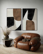 Cargar imagen en el visor de la galería, Set Cuadros Decorativos Abstracto Negro Arena 2 - 208 - Diptico Moderno y Elegante Estilo Nordico Boho en Tonos Neutros
