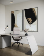 Cargar imagen en el visor de la galería, Set Cuadros Decorativos Abstracto Negro Arena 2 - 214 - Diptico Moderno y Elegante Arte Estilo Nordico en Tonos Neutros con Dorado Oro
