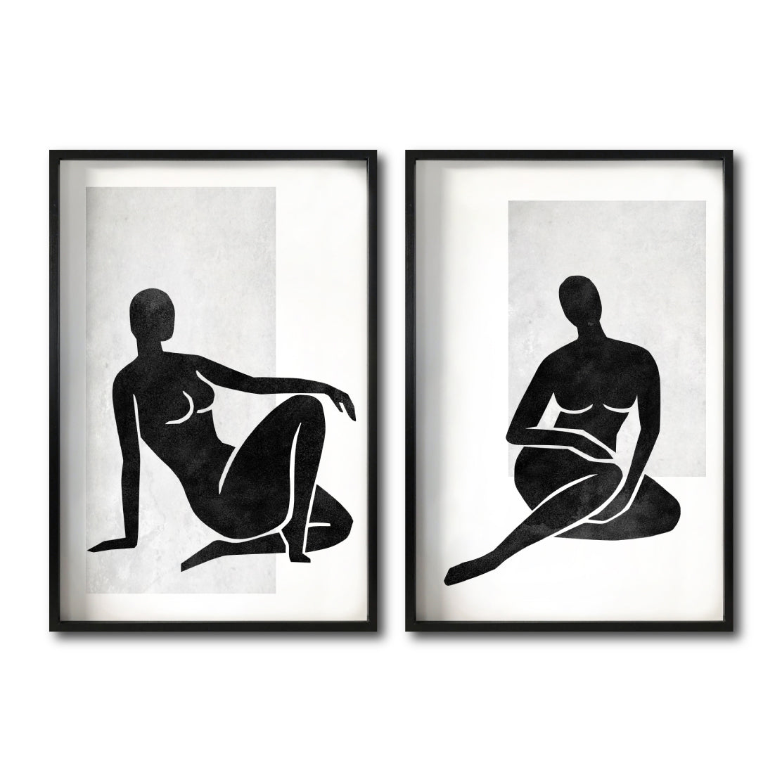 Set 2 Cuadros Decorativos Abstracto Negro Arena 020 - Arte Boho Siluetas Femeninas