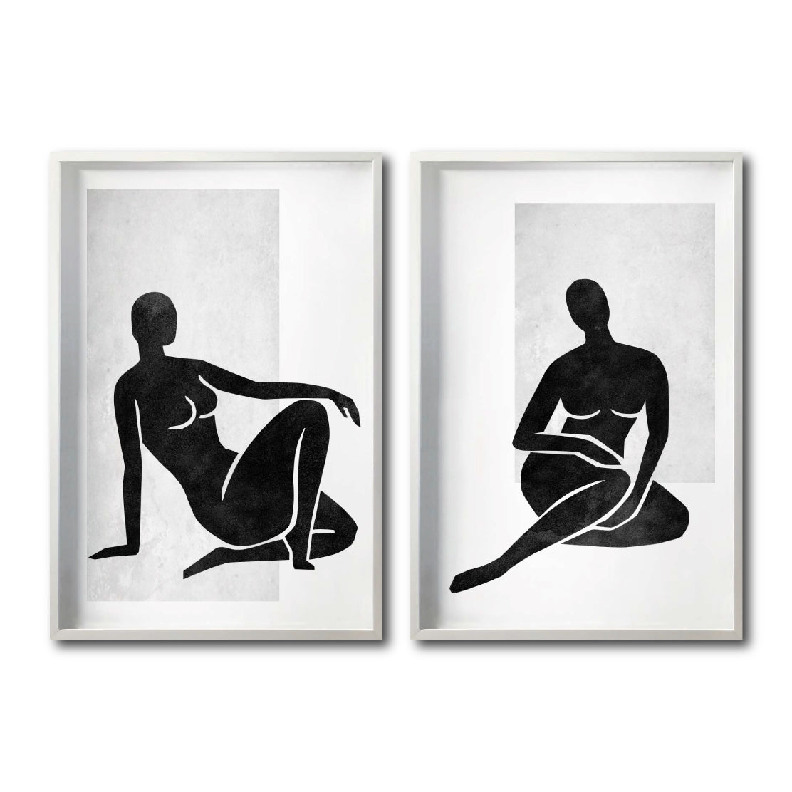 Set 2 Cuadros Decorativos Abstracto Negro Arena 020 - Arte Boho Siluetas Femeninas