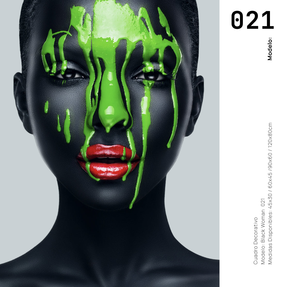 Cuadro Decorativo Black Woman 021 - Mujer Negra Africana con Pintura Verde en el Rostro