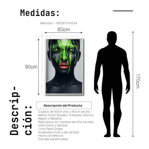 Cuadro Decorativo Black Woman 021 - Mujer Negra Africana con Pintura Verde en el Rostro