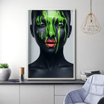 Cargar imagen en el visor de la galería, Cuadro Decorativo Black Woman 021 - Mujer Negra Africana con Pintura Verde en el Rostro
