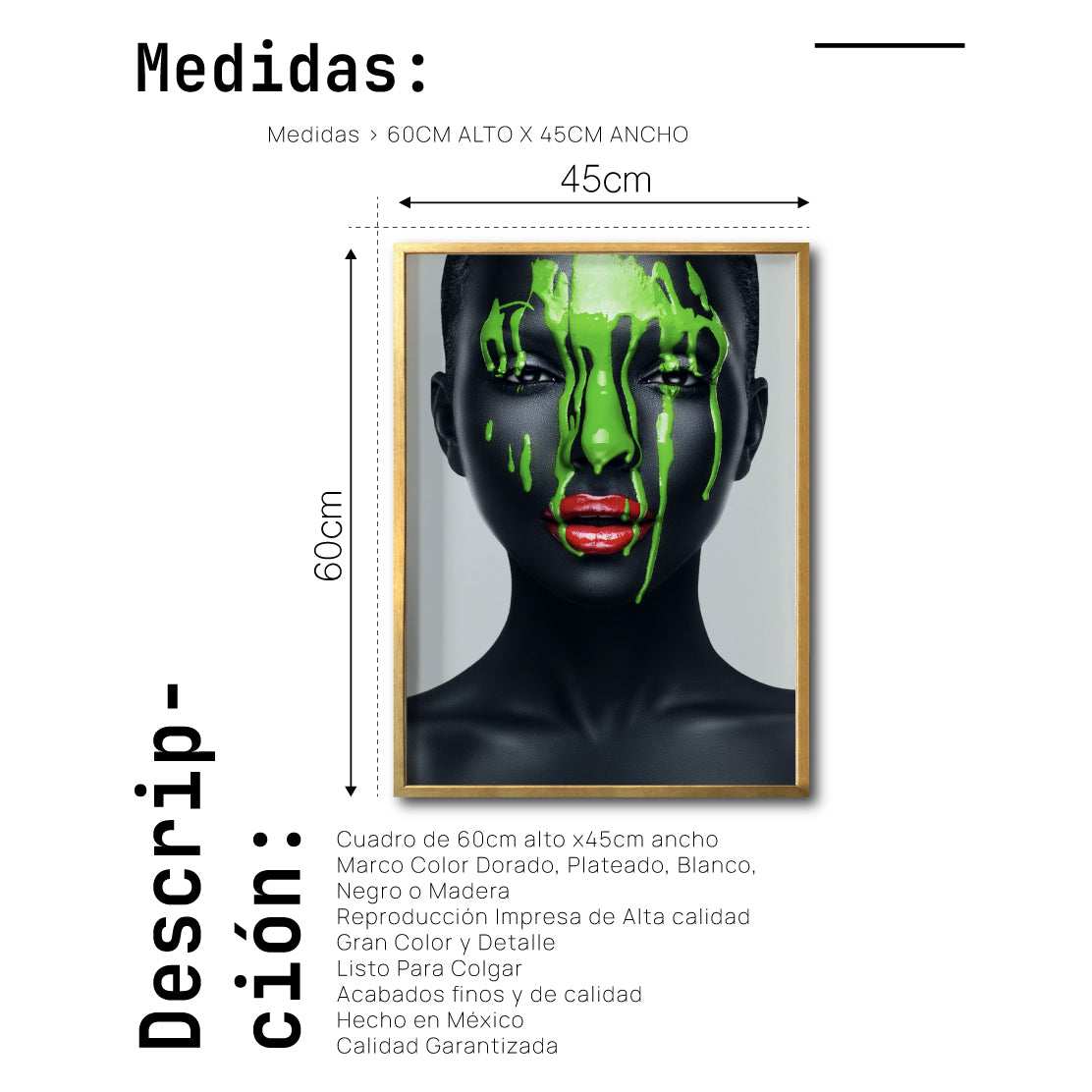Cuadro Decorativo Black Woman 021 - Mujer Negra Africana con Pintura Verde en el Rostro