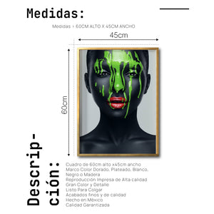 Cuadro Decorativo Black Woman 021 - Mujer Negra Africana con Pintura Verde en el Rostro