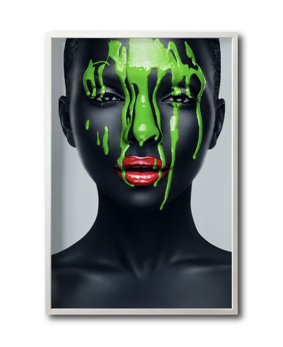 Cuadro Decorativo Black Woman 021 - Mujer Negra Africana con Pintura Verde en el Rostro