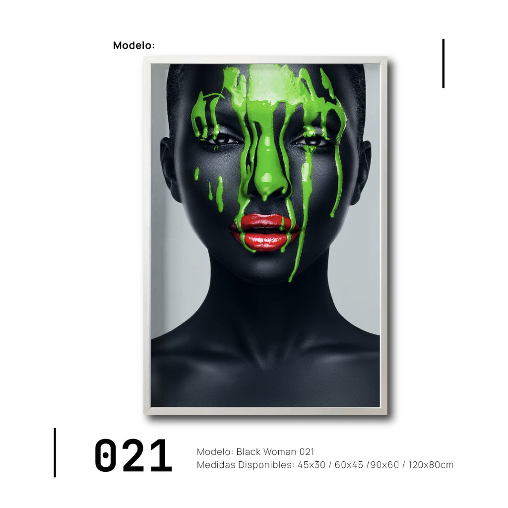 Compra cuadro Mujer Negra Africana Retrato con Pintura Verde  para tu Sala en CDMX. 021. Arte en blanco y negro.