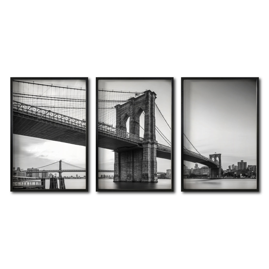 Set Cuadros Decorativos NY 021 - Triptico Puente de Brooklyn Nueva York