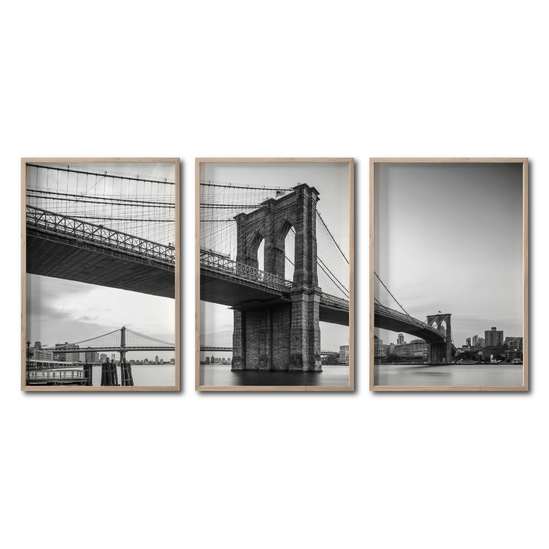 Set Cuadros Decorativos NY 021 - Triptico Puente de Brooklyn Nueva York