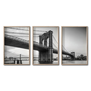 Set Cuadros Decorativos NY 021 - Triptico Puente de Brooklyn Nueva York
