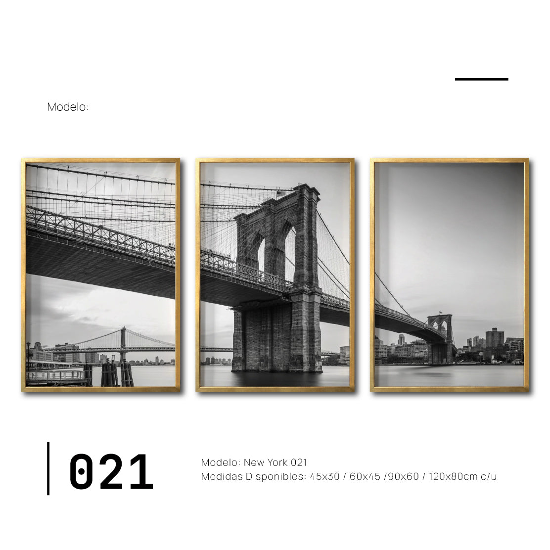 Set Cuadros Decorativos NY 021 - Triptico Puente de Brooklyn Nueva York