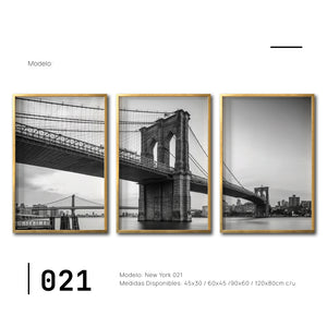 Set Cuadros Decorativos NY 021 - Triptico Puente de Brooklyn Nueva York
