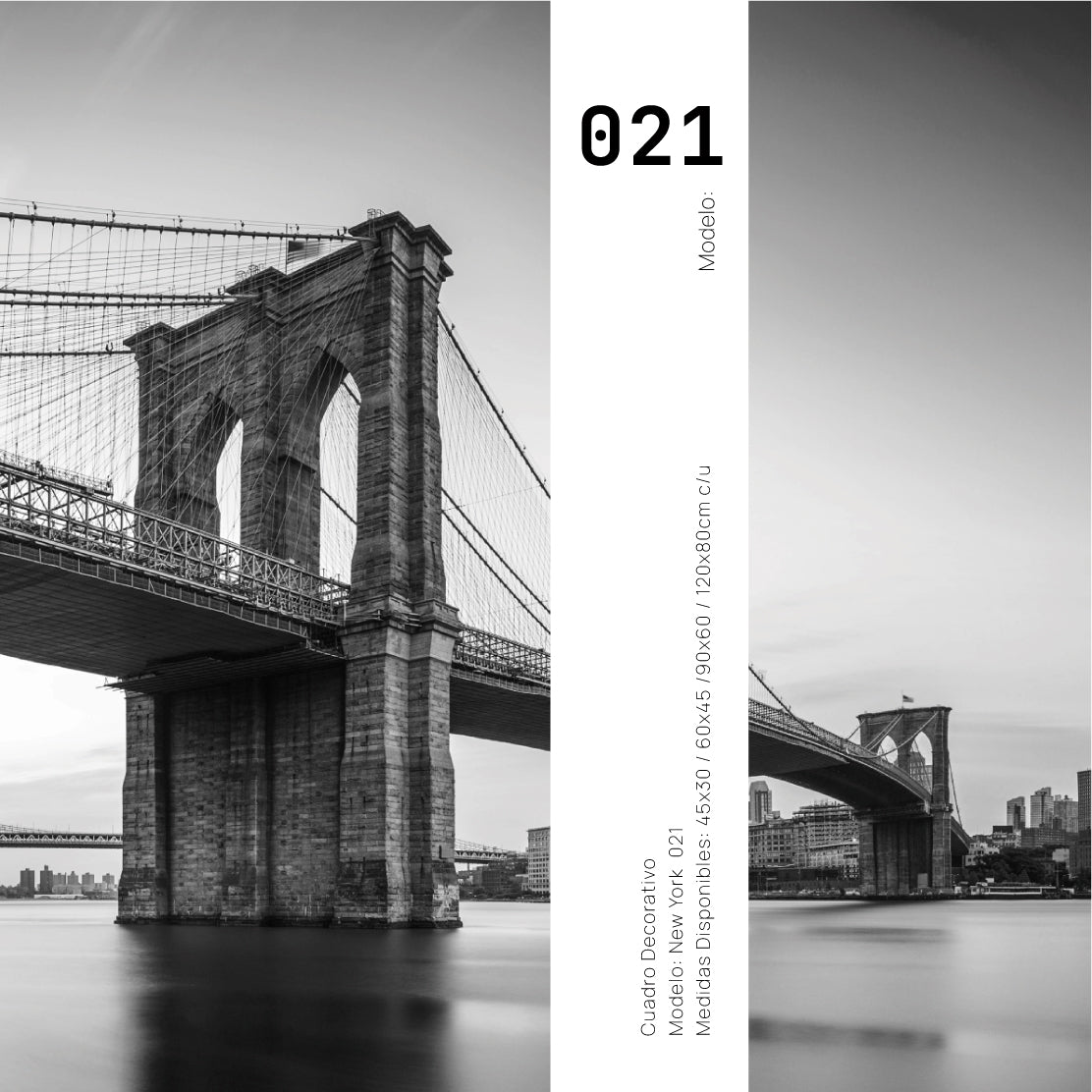 Set Cuadros Decorativos NY 021 - Triptico Puente de Brooklyn Nueva York