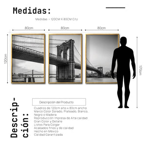 Set Cuadros Decorativos NY 021 - Triptico Puente de Brooklyn Nueva York