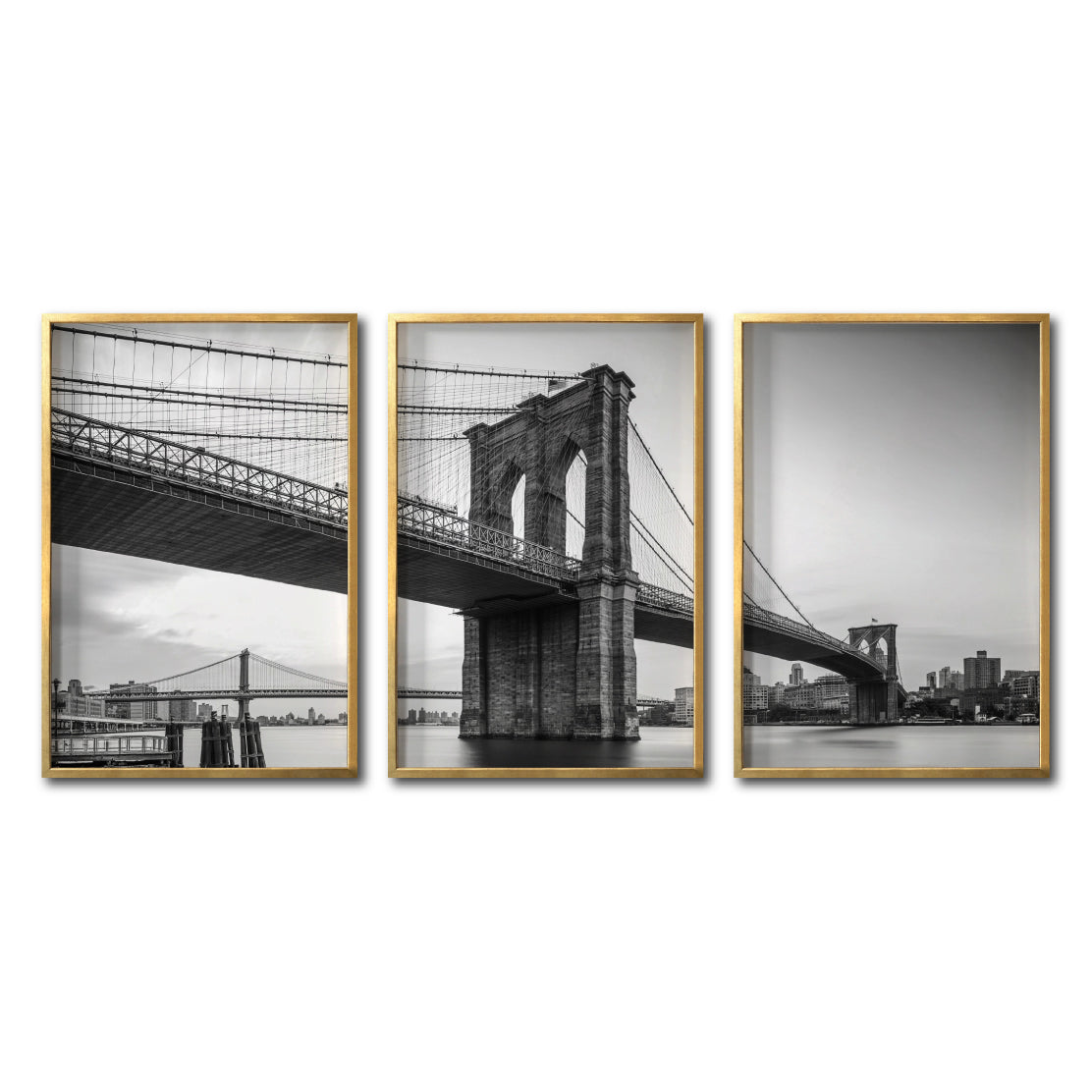 Set Cuadros Decorativos NY 021 - Triptico Puente de Brooklyn Nueva York