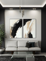 Cargar imagen en el visor de la galería, Set Cuadros Decorativos Abstracto Negro Arena 2 - 212 - Diptico Moderno y Minimalista en Tonos Negro y Beige Colores Neutros Estilo Nordico
