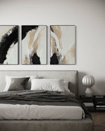 Cargar imagen en el visor de la galería, Set Cuadros Decorativos Abstracto Negro Arena 2-212 -Triptico Moderno y Elegante en Tonos Negro y Beige Arte Minimalista Estilo Nordico
