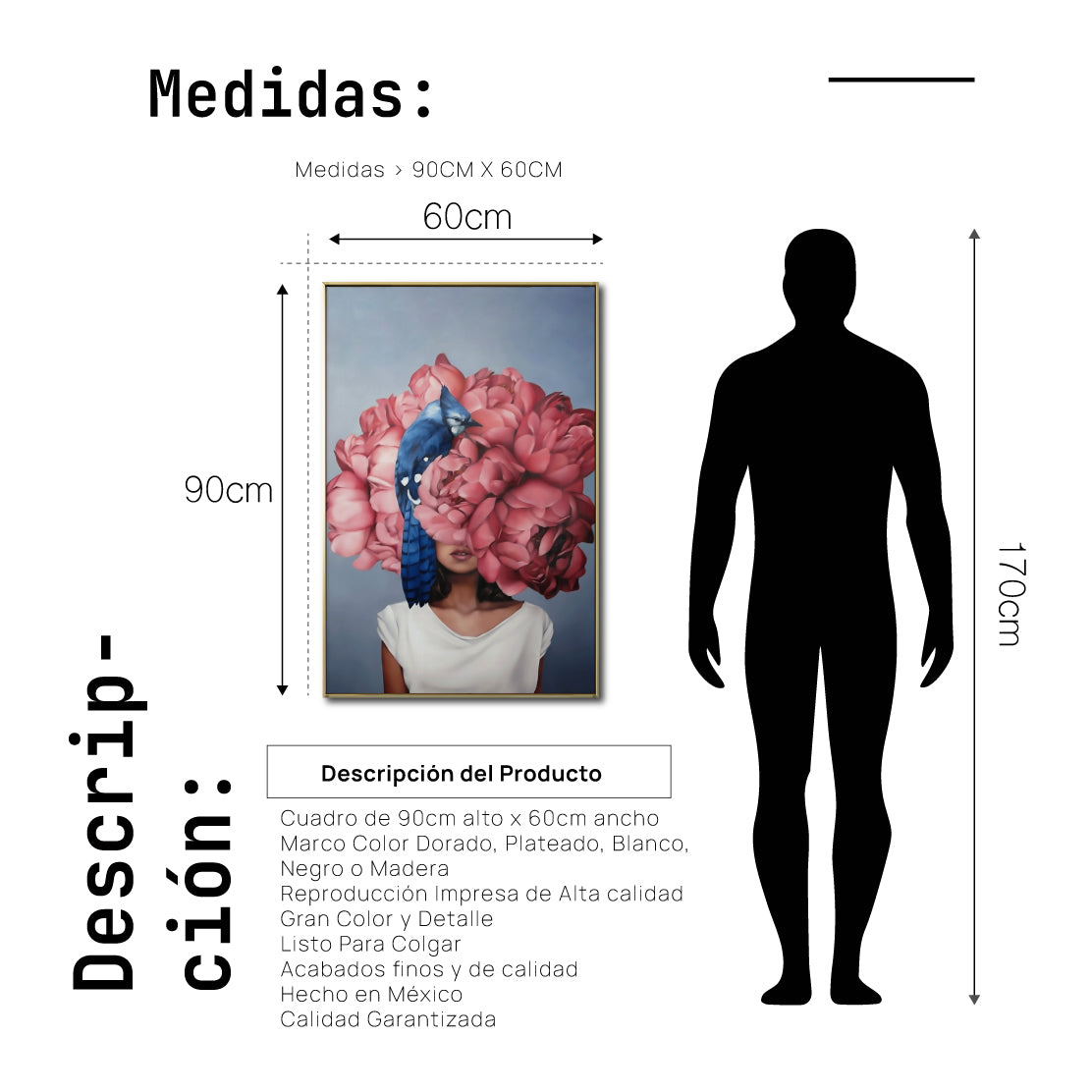 Cuadro Decorativo Mujer Floral y Alas 021