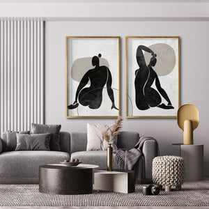 Venta cuadros decorativos abstractos Canvas online para tu comedor. Decoración de interiores. Decoración en blanco y negro. Siluetas femeninas.