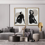 Cargar imagen en el visor de la galería, Venta cuadros decorativos abstractos Canvas online para tu comedor. Decoración de interiores. Decoración en blanco y negro. Siluetas femeninas.
