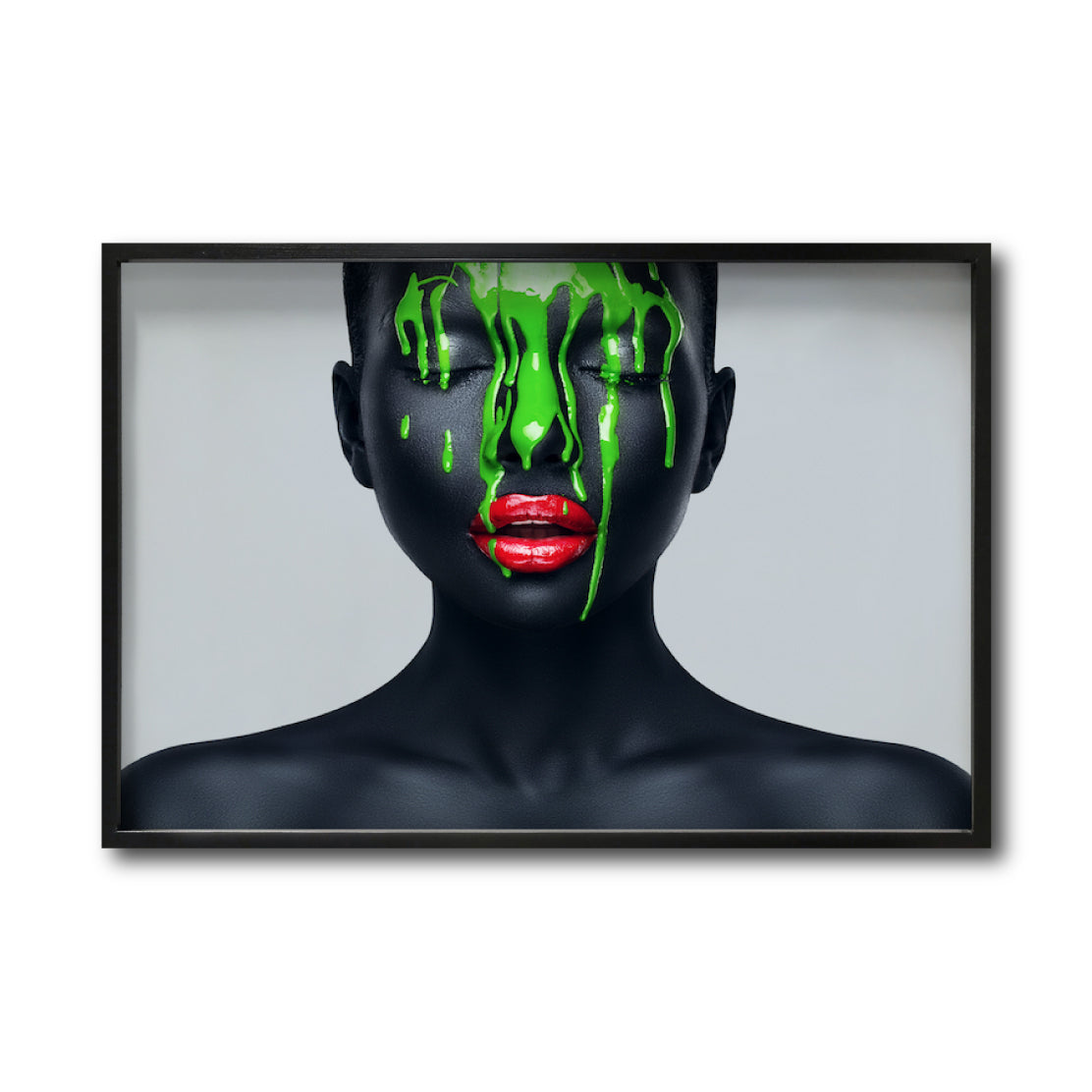 Cuadro Decorativo Black Woman 022 - Mujer Negra Africana con Pintura Verde en el Rostro