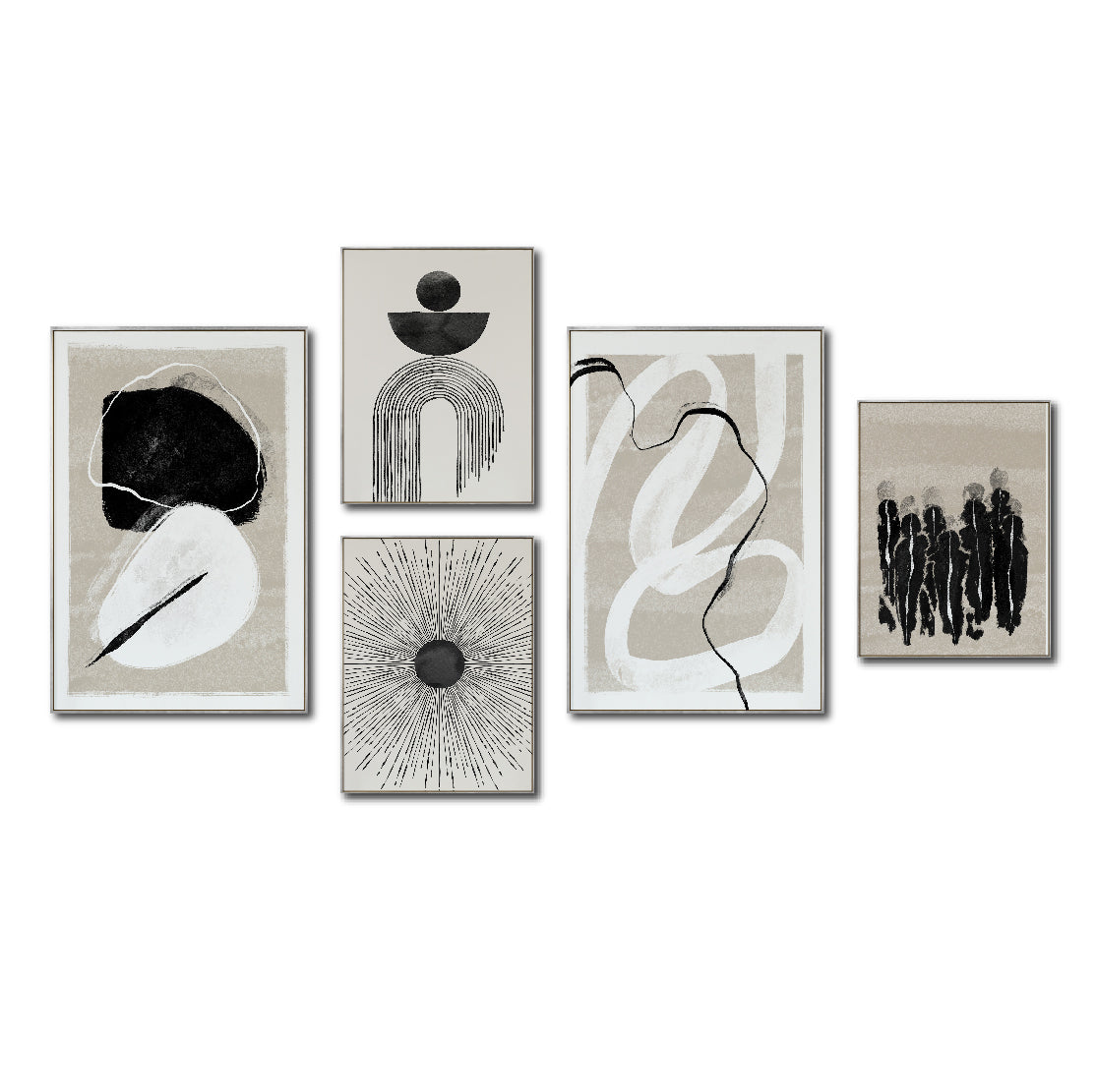 Set Cuadros Decorativos Abstracto Negro Arena 2 - 226A - 5piezas Arte Moderno Estilo Nordico Boho Tonos Neutros