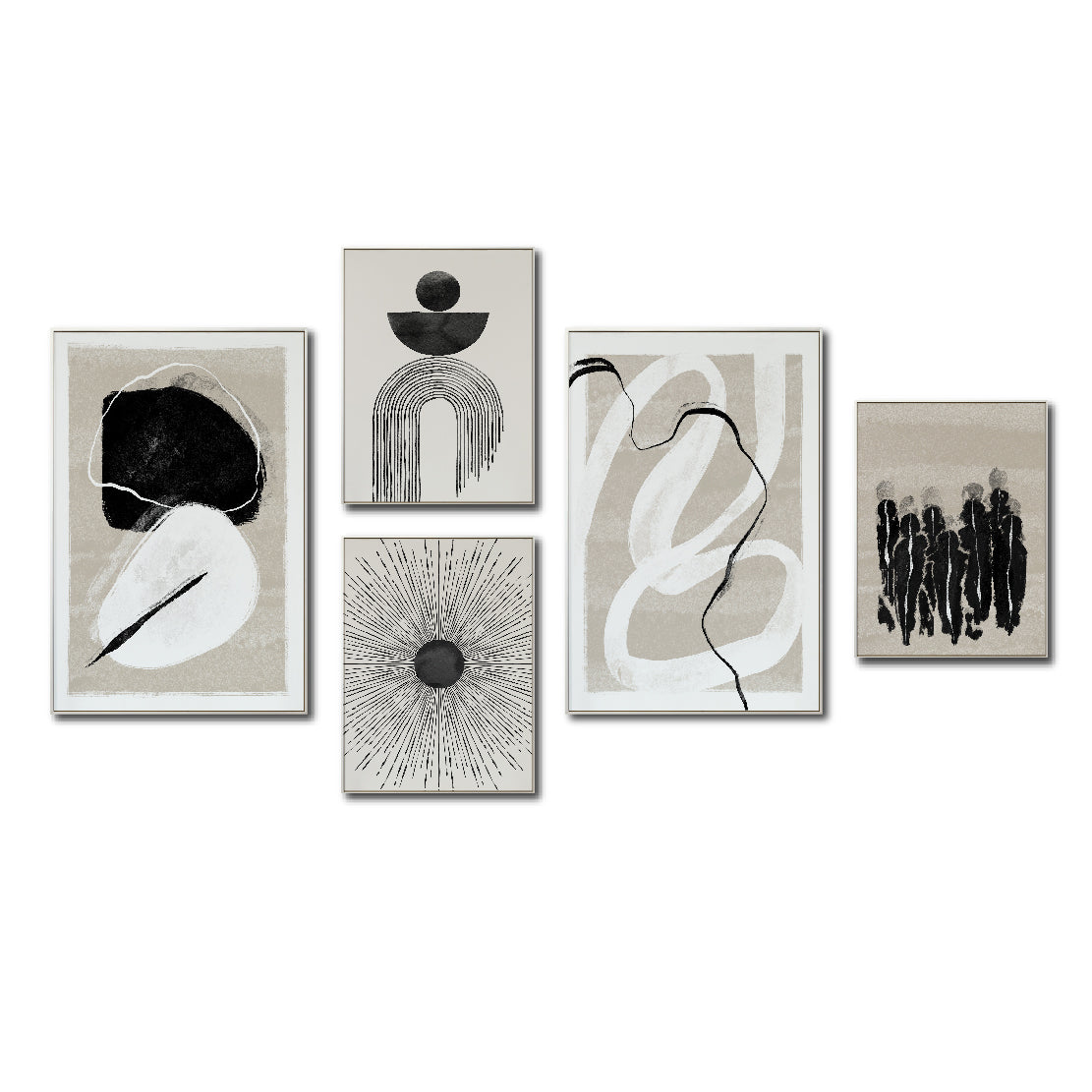 Set Cuadros Decorativos Abstracto Negro Arena 2 - 226A - 5piezas Arte Moderno Estilo Nordico Boho Tonos Neutros