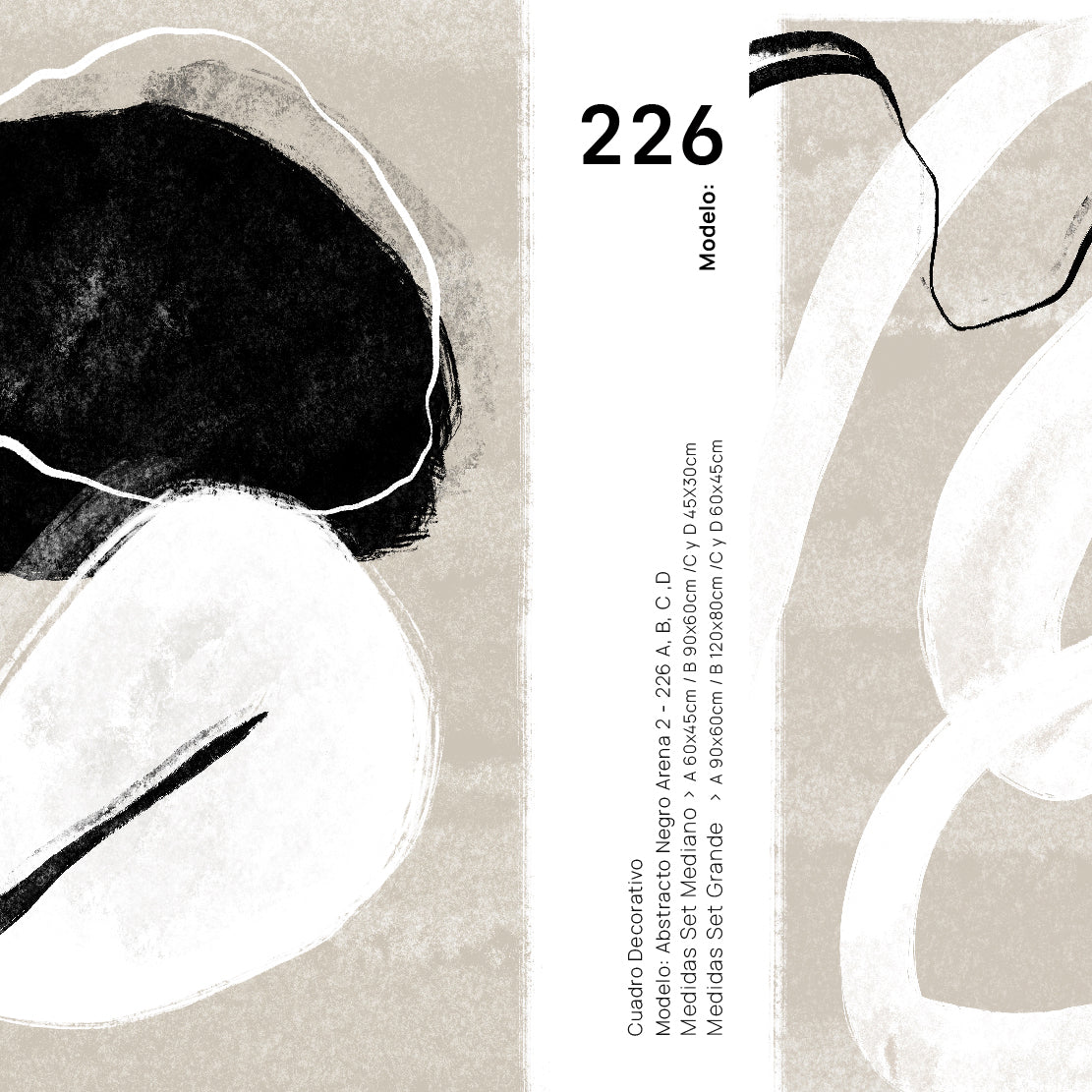 Set Cuadros Decorativos Abstracto Negro Arena 2 - 226B - 4piezas Arte Moderno y Elegante Estilo Nordico Boho en Tonos Neutros