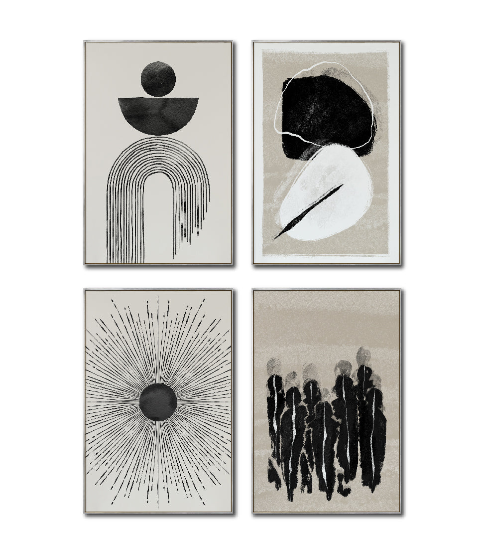 Set Cuadros Decorativos Abstracto Negro Arena 2 - 226C - 4piezas Arte Moderno y Elegante Estilo Nordico Boho en Tonos Neutros