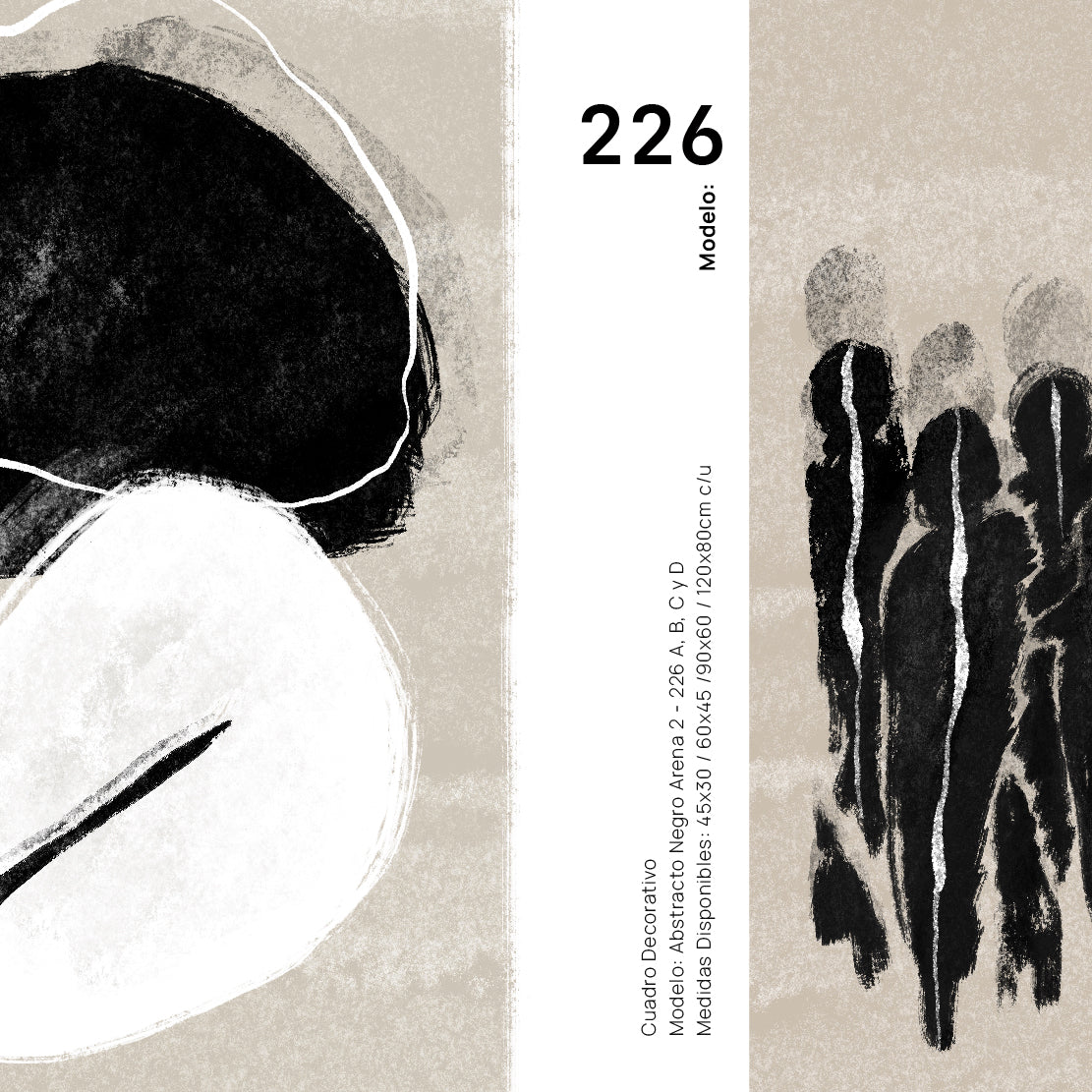 Set Cuadros Decorativos Abstracto Negro Arena 2 - 226C - 4piezas Arte Moderno y Elegante Estilo Nordico Boho en Tonos Neutros