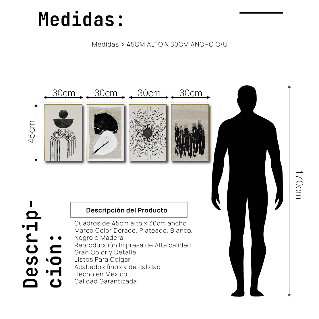 Set Cuadros Decorativos Abstracto Negro Arena 2 - 226C - 4piezas Arte Moderno y Elegante Estilo Nordico Boho en Tonos Neutros