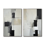Cargar imagen en el visor de la galería, Set Cuadros Decorativos Abstracto Negro Arena 2 - 227 - Diptico Moderno y Minimalista Arte Estilo Nordico en Negro, Beige y Gris Tonos Neutros
