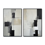 Cargar imagen en el visor de la galería, Set Cuadros Decorativos Abstracto Negro Arena 2 - 227 - Diptico Moderno y Minimalista Arte Estilo Nordico en Negro, Beige y Gris Tonos Neutros
