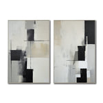 Cargar imagen en el visor de la galería, Set Cuadros Decorativos Abstracto Negro Arena 2 - 227 - Diptico Moderno y Minimalista Arte Estilo Nordico en Negro, Beige y Gris Tonos Neutros
