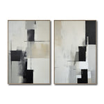 Cargar imagen en el visor de la galería, Set Cuadros Decorativos Abstracto Negro Arena 2 - 227 - Diptico Moderno y Minimalista Arte Estilo Nordico en Negro, Beige y Gris Tonos Neutros
