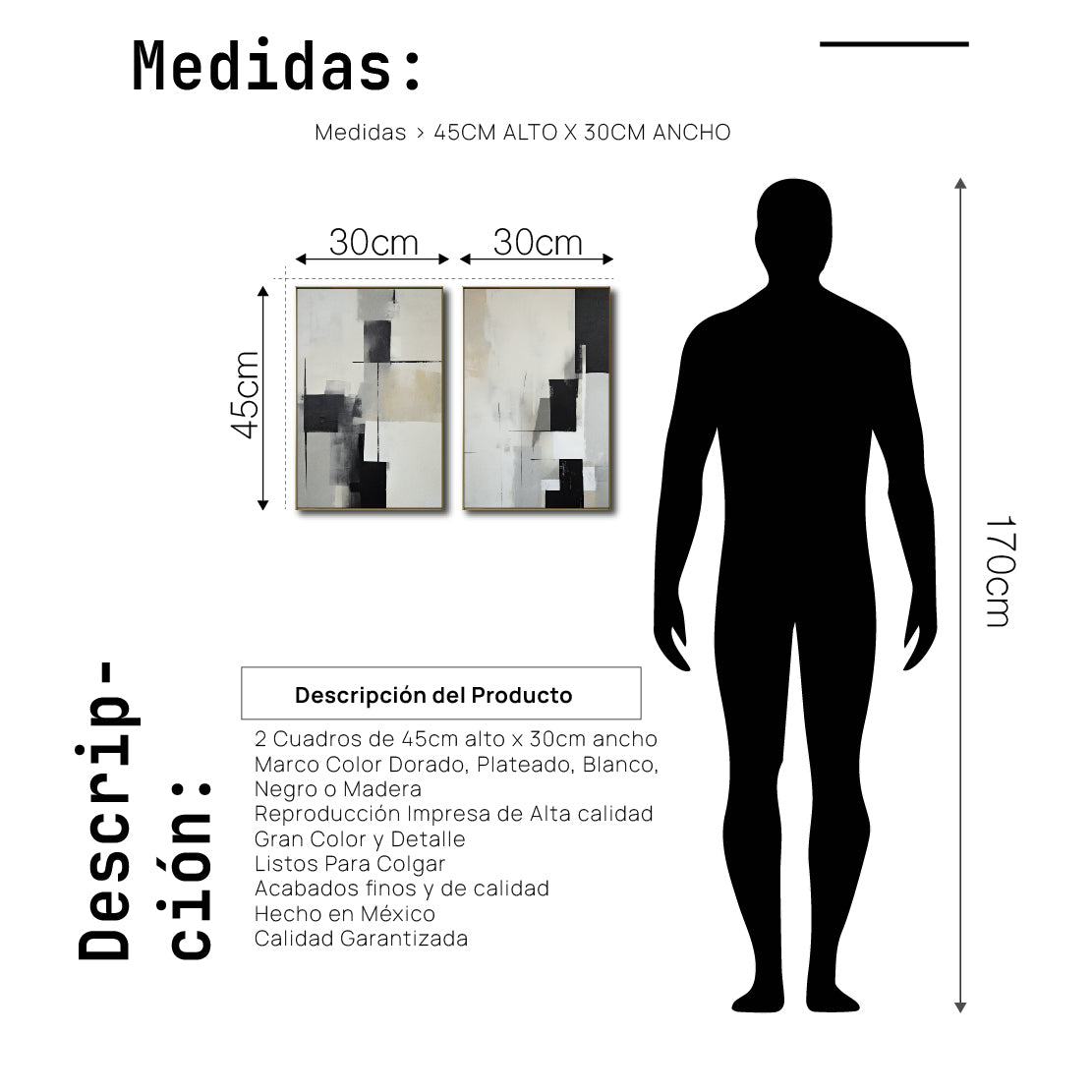 Set Cuadros Decorativos Abstracto Negro Arena 2 - 227 - Diptico Moderno y Minimalista Arte Estilo Nordico en Negro, Beige y Gris Tonos Neutros