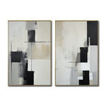 Cargar imagen en el visor de la galería, Set Cuadros Decorativos Abstracto Negro Arena 2 - 227 - Diptico Moderno y Minimalista Arte Estilo Nordico en Negro, Beige y Gris Tonos Neutros
