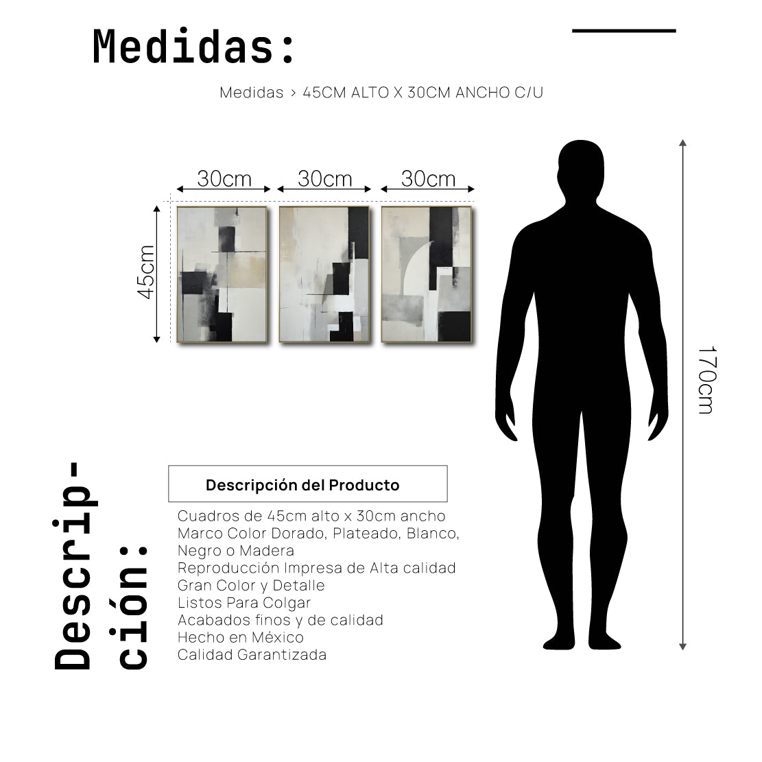 Set Cuadros Decorativos Abstracto Negro Arena 2-227 - Triptico Moderno y Elegante Arte Minimalista Estilo Nordico en Tonos Neutros