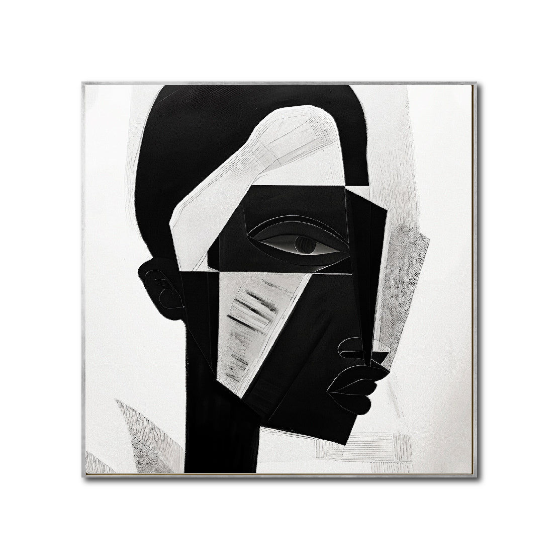 Cuadro Decorativo Abstracto Negro Arena 2-228 Rostro Moderno Cubismo Estilo Nordico Arte Minimalista