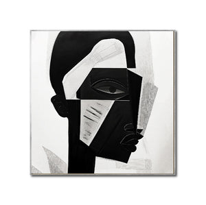 Cuadro Decorativo Abstracto Negro Arena 2-228 Rostro Moderno Cubismo Estilo Nordico Arte Minimalista
