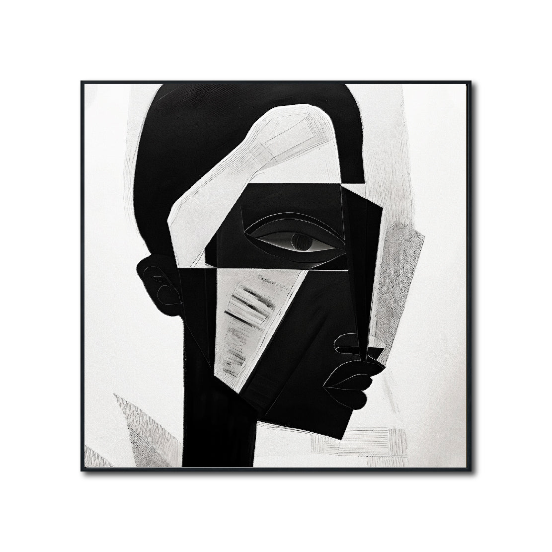 Cuadro Decorativo Abstracto Negro Arena 2-228 Rostro Moderno Cubismo Estilo Nordico Arte Minimalista