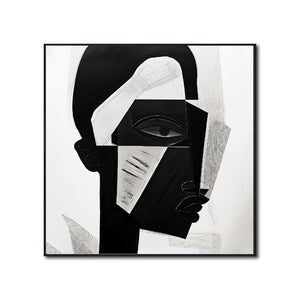 Cuadro Decorativo Abstracto Negro Arena 2-228 Rostro Moderno Cubismo Estilo Nordico Arte Minimalista