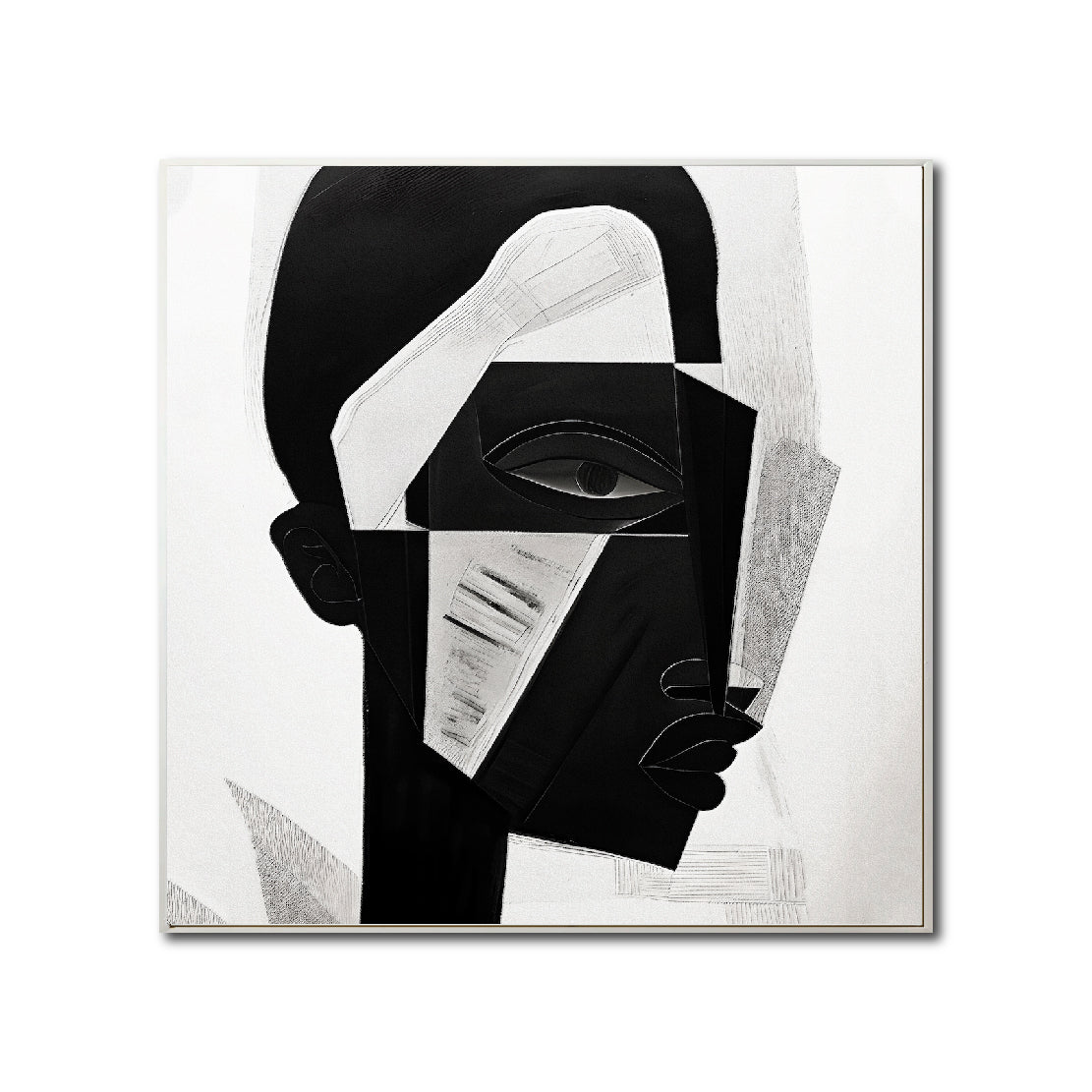Cuadro Decorativo Abstracto Negro Arena 2-228 Rostro Moderno Cubismo Estilo Nordico Arte Minimalista