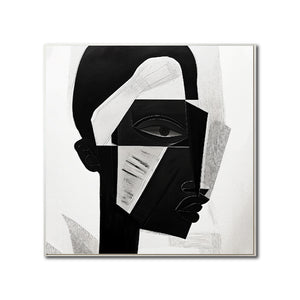 Cuadro Decorativo Abstracto Negro Arena 2-228 Rostro Moderno Cubismo Estilo Nordico Arte Minimalista