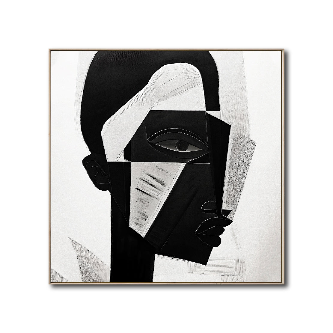 Cuadro Decorativo Abstracto Negro Arena 2-228 Rostro Moderno Cubismo Estilo Nordico Arte Minimalista