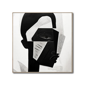 Cuadro Decorativo Abstracto Negro Arena 2-228 Rostro Moderno Cubismo Estilo Nordico Arte Minimalista