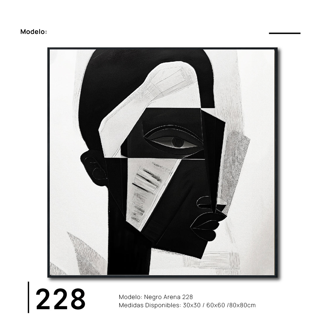 Cuadro Decorativo Abstracto Negro Arena 2-228 Rostro Moderno Cubismo Estilo Nordico Arte Minimalista