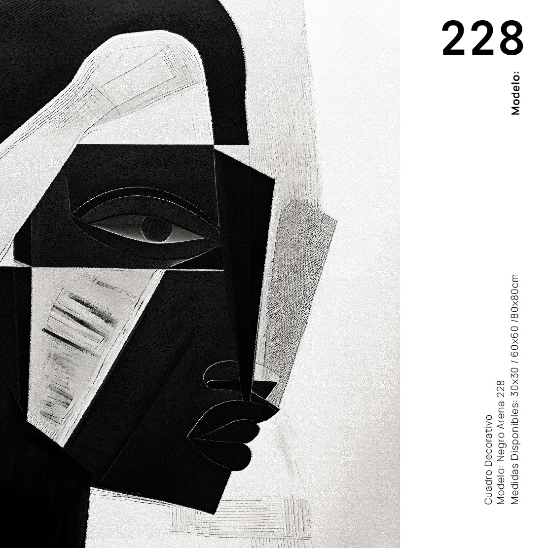 Cuadro Decorativo Abstracto Negro Arena 2-228 Rostro Moderno Cubismo Estilo Nordico Arte Minimalista
