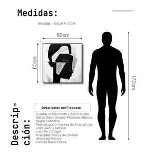 Cuadro Decorativo Abstracto Negro Arena 2-228 Rostro Moderno Cubismo Estilo Nordico Arte Minimalista